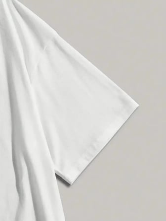 Baskılı Oversize Bisiklet Yaka T-shirt - Beyaz