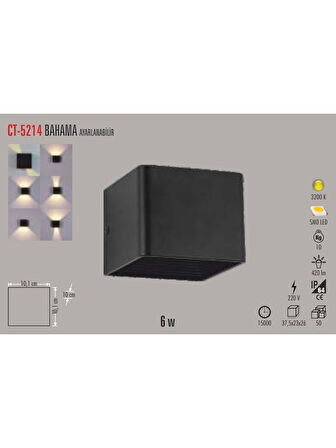 CT-5214 6W 3200K Günışığı Işığı Ayarlanabilir Çift Taraflı LED Aplik