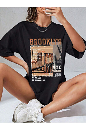 Unisex Brooklyn NYC Baskılı Oversize T-shirt