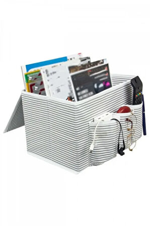 ALAS Başucu Düzenleyicisi Gri Çizgili Organizer Kutu Klasik 35x22x22 cm
