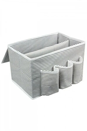 ALAS Başucu Düzenleyicisi Gri Çizgili Organizer Kutu Klasik 35x22x22 cm