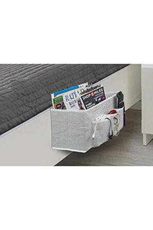 ALAS Başucu Düzenleyicisi Gri Çizgili Organizer Kutu Klasik 35x22x22 cm