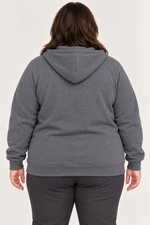 Battal Büyük Beden Üç İplik İçi Şardonlu Kapüşonlu Tam Fermuarlı Kışlık Sweatshirt - Füme