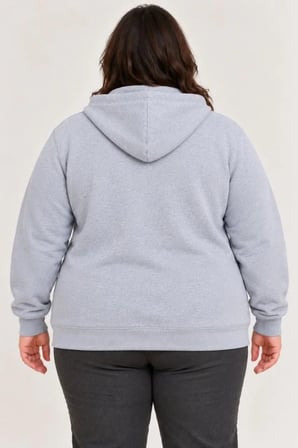 Battal Büyük Beden Üç İplik İçi Şardonlu Kapüşonlu Tam Fermuarlı Kışlık Sweatshirt - Gri