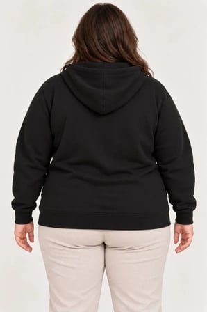 Battal Büyük Beden Üç İplik İçi Şardonlu Kapüşonlu Tam Fermuarlı Kışlık Sweatshirt - Siyah