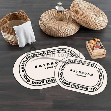 Krem Siyah Yazılı Banyo Paspası, Kaymaz Taban Banyo Paspası, Oval Klozet Takımı, Yıkanabilir Klozet Takımı, Dekoratif Banyo Paspası