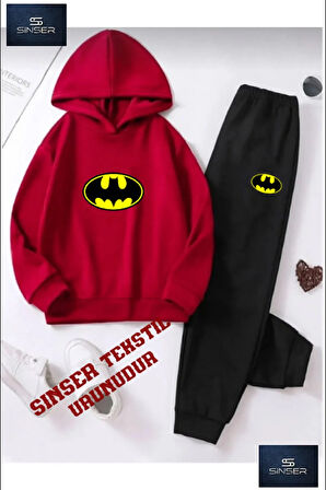 Kapşonlu Çocuk “BATMANLOGO” Baskılı Eşofman Takımı