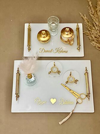 SÖZ NİŞAN TEPSİSİ DİKDÖRTGEN GOLD DETAY 