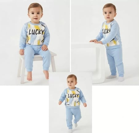 6/18 Ay Lucky Baskılı Pamuk Penye Bebek Takımı