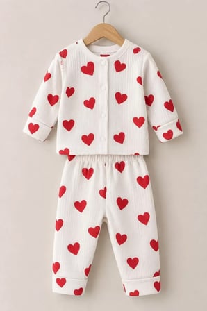 3-12 Ay Kalp Baskılı Çıtçıtlı Penye Bebek Pijama Takımı
