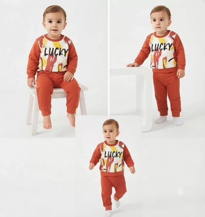 6/18 Ay Lucky Baskılı Pamuk Penye Bebek Takımı