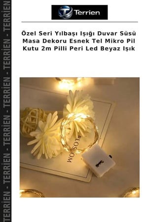 Özel Seri Yılbaşı Işığı Duvar Süsü Masa Dekoru Esnek Tel Mikro Pil Kutu 2m Pilli Peri Led Beyaz Işık