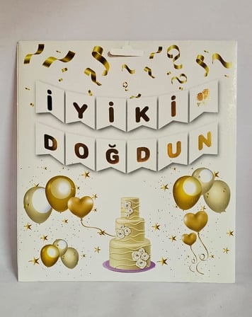Premium Eğlence Süsü Parti Malzemesi Duvar Dekoru İYİ Kİ DOĞDUN BEYAZ GOLD VARAKLI BANNER