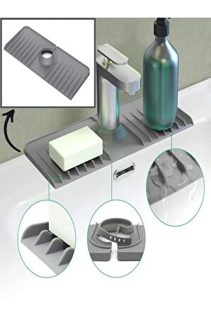 Elastik Musluk Matı Su Tutucu Düzenleyici Kaydırmaz Taban Organizer Mutfak Banyo Lavabo