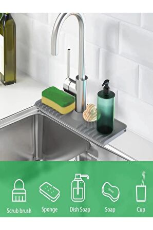 Elastik Musluk Matı Su Tutucu Düzenleyici Kaydırmaz Taban Organizer Mutfak Banyo Lavabo