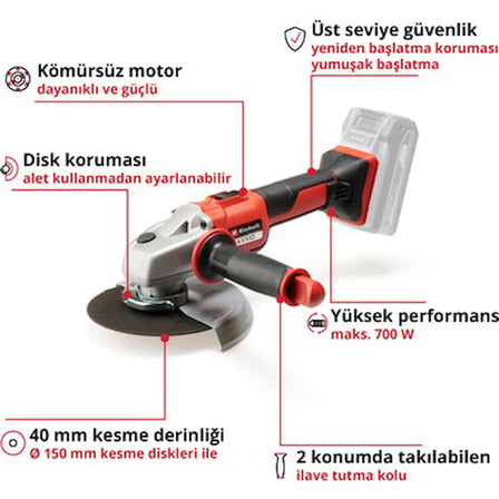 Akülü Avuç Taşlama, 700 W ve 150 mm Disk ile Güçlü İşlem