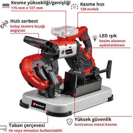 Akülü Şerit Testere, 18 V, 115 mm Kesim Yüksekliği