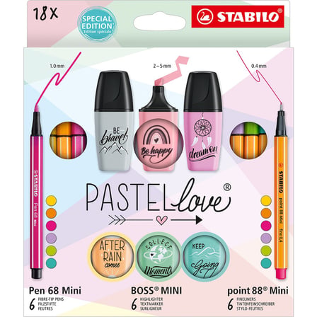 Stabilo Pastellove Mini Set 18'li 775 8 İnce Uçlu Keçeli Kalemler Özel Renkli