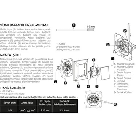 Tekli Anahtar Modern Tasarım 1 Adet Klemensli
