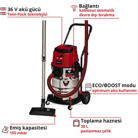 Akülü Islak/Kuru Süpürge, Akü ve Şarj Cihazı Dışında