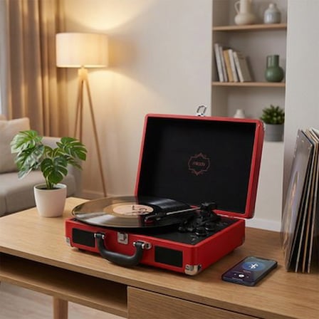 Kırmızı Turntable ve Bluetooth Destekli Müzik Sistemi