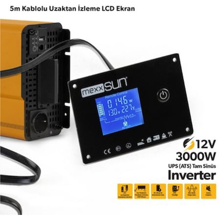 Mexxsun 12V 3000W Ups (Ats) Tam Sinüs Inverter (Ekranlı) – Elegant