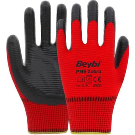 No:10-12 Beden Zebra Polyester Örme Nitril Eldiven