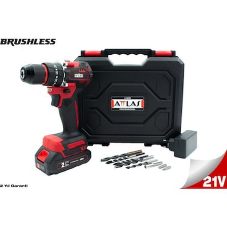 Attlas Atb 21 BLPD-201C 21V 2.0AH Tek Akülü Kömürsüz Darbeli Matkap L-Boxx Çantalı + 8 Parça Uç