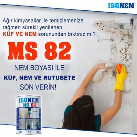 İsonem Ms 82 Nem ve Rutubet Küf Boyası + Izmir Fırça Epoksi Rulo 10 cm + 2.5 No Fırça + 3 cm