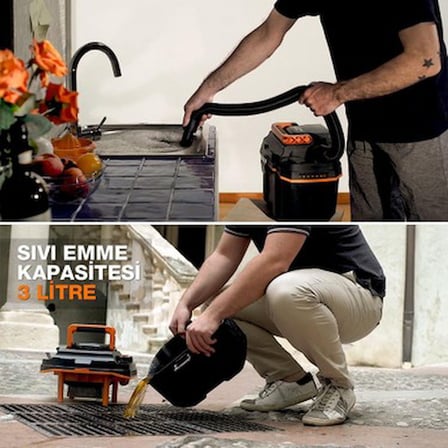 Worx 20VOLT 200W Islak/Kuru Süpürge ve Üfleme - Esnek Hortumlu