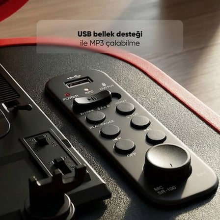 Kırmızı USB, RCA ve Bluetooth Destekli Ses Sistemi