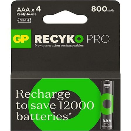 4'lü Şarjlı AAA Ni-Mh Pil, 800 mAh Kapasite