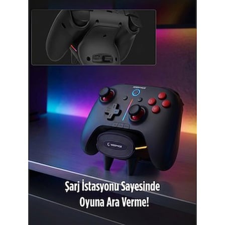 Rampage HYDRA PRO Siyah BT + 2.4 GHz Şarj İstasyonlu PC Gamepad RGB