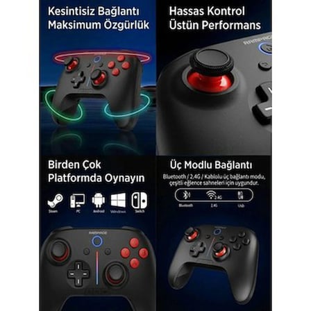 Rampage HYDRA PRO Siyah BT + 2.4 GHz Şarj İstasyonlu PC Gamepad RGB