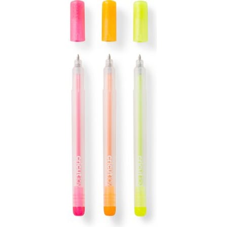Glitter Jel Kalem Seti, 3'lü, 0.8 mm Kalınlık, Pembe ve Turuncu Renkler
