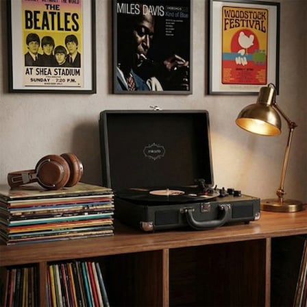 Siyah Turntable ve Bluetooth Destekli Müzik Deneyimi