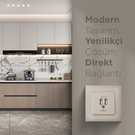 Metalik Bej 2 USB Çıkışlı 5V Şarj Prizi ile Modern Çözüm
