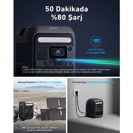 Anker SOLIX C300X AC 288Wh I 300W (600W SurgePad) Taşınabilir Güç Kaynağı - 4 Farklı Şarj Modu -