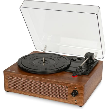 Kahverengi Hoparlörlü Pikap ile Retro Müzik Keyfi