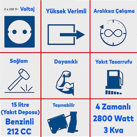 3.5kVa 2800W Benzinli Jeneratör, Yüksek Güç Kapasitesi
