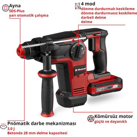 Akülü kırıcı delici, 18V, 4 parçalı set