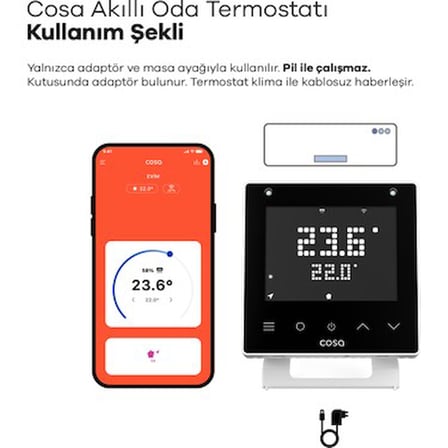 Cosa Akıllı Oda Termostatı V5 Kablosuz Klima Kontrolü Uzaktan Ölçüm Beyaz Renk (SADECE KLİMA