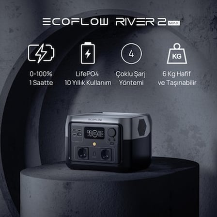 EcoFlow - RIVER 2 Max Taşınabilir Güç Kaynağı - 512Wh Kapasite, 2X500W (X-Boost 1000W)