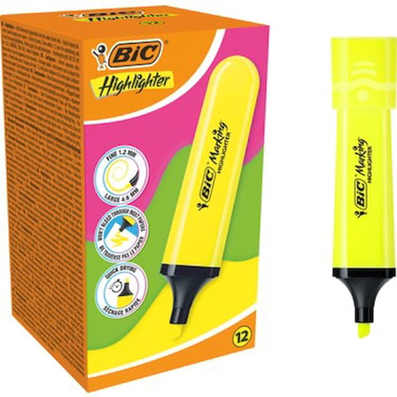 Fosforlu Kalem 12'li Paket, Sarı Renkli ve Canlı Yazım