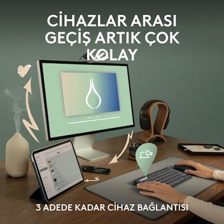 Logitech K380s Pebble Keys 2 Çoklu Cihaz Özellikli Bluetooth Türkçe Q Klavye -