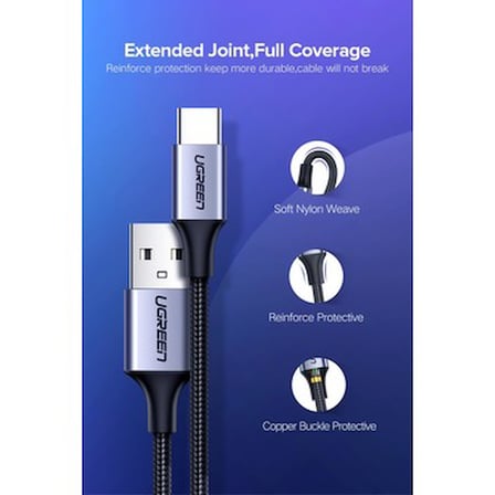 Beyaz Örgülü USB-C Şarj ve Data Kablosu, 25 cm Uzunluk