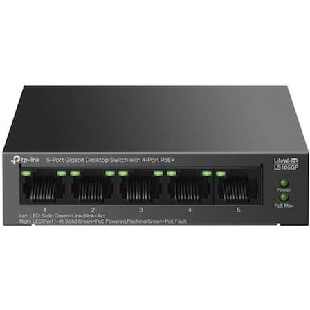 TP-Link Tp-lınk Ls105gp 4 Port Gıgabıt + 1 Port Rj45 Uplınk Poe 65w 250 Metre Poe Mesafe Metal Kasa
