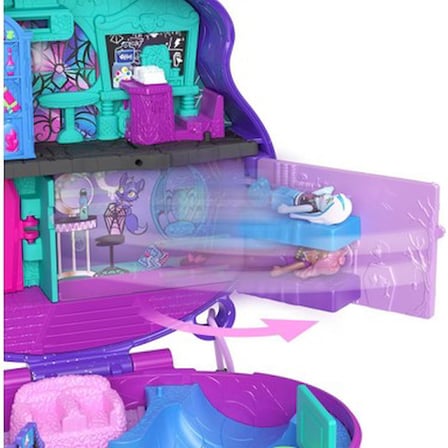POLLY POCKET™ Monster High Temalı Kompakt Oyun Seti, 3 mikro bebek ve 10 aksesuar bulunan,