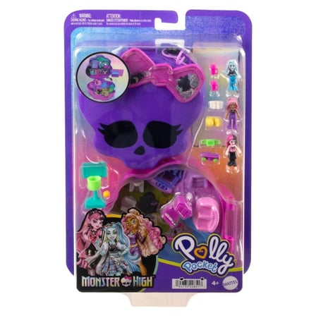 POLLY POCKET™ Monster High Temalı Kompakt Oyun Seti, 3 mikro bebek ve 10 aksesuar bulunan,