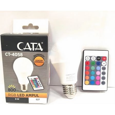 9W RGB LED Ampul, Uzaktan Kumandalı Beyaz Işık ve Renk Seçenekleri